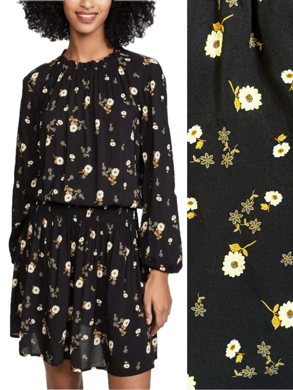 Velvet by Graham & Spencer Leslie Floral Smocked Waist Dress Size M Long Sleeve
